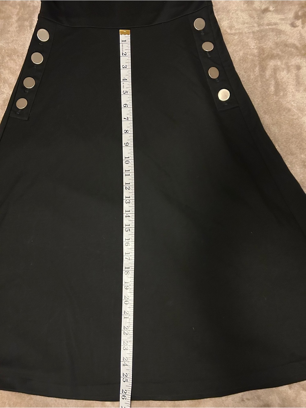 NWT Ann Taylor Black Jersey Midi A-Line Dress with Silver Button Accents, Size 4 - Picture 4 of 6
